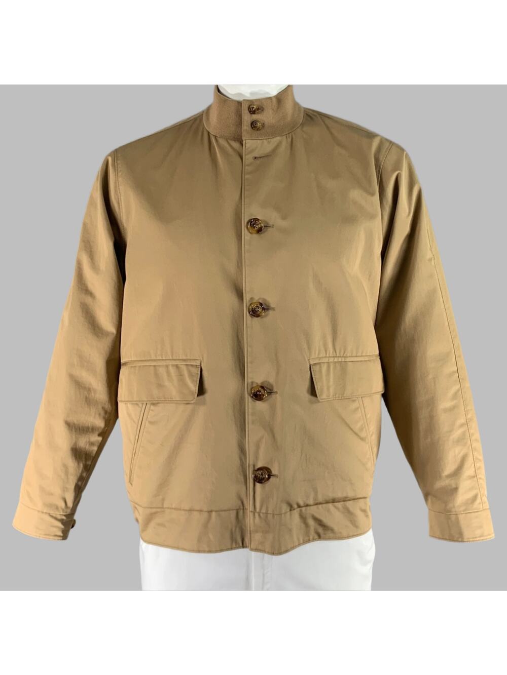 LORO PIANA Size XL Khaki Solid Cotton Buttoned Jacket